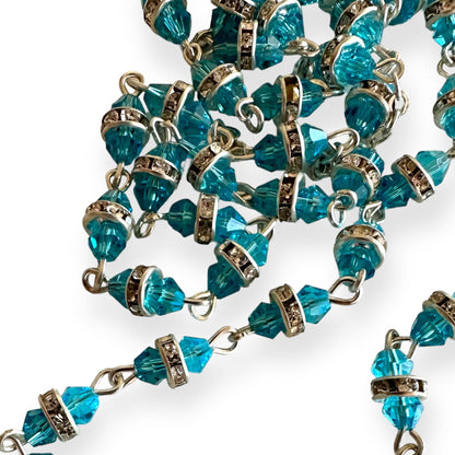 Virgin Mary Aqua Shiny Crystal Rosary - Rhinestone - Blessed By Pope Francis | Catholically