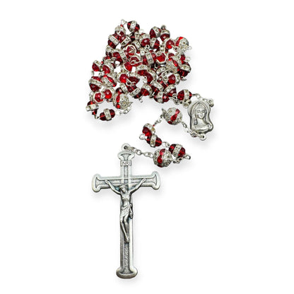 Blessed Virgin Mary - Red Shiny Crystal Rosary - Rhinestone - Blessed By Pope | Catholically