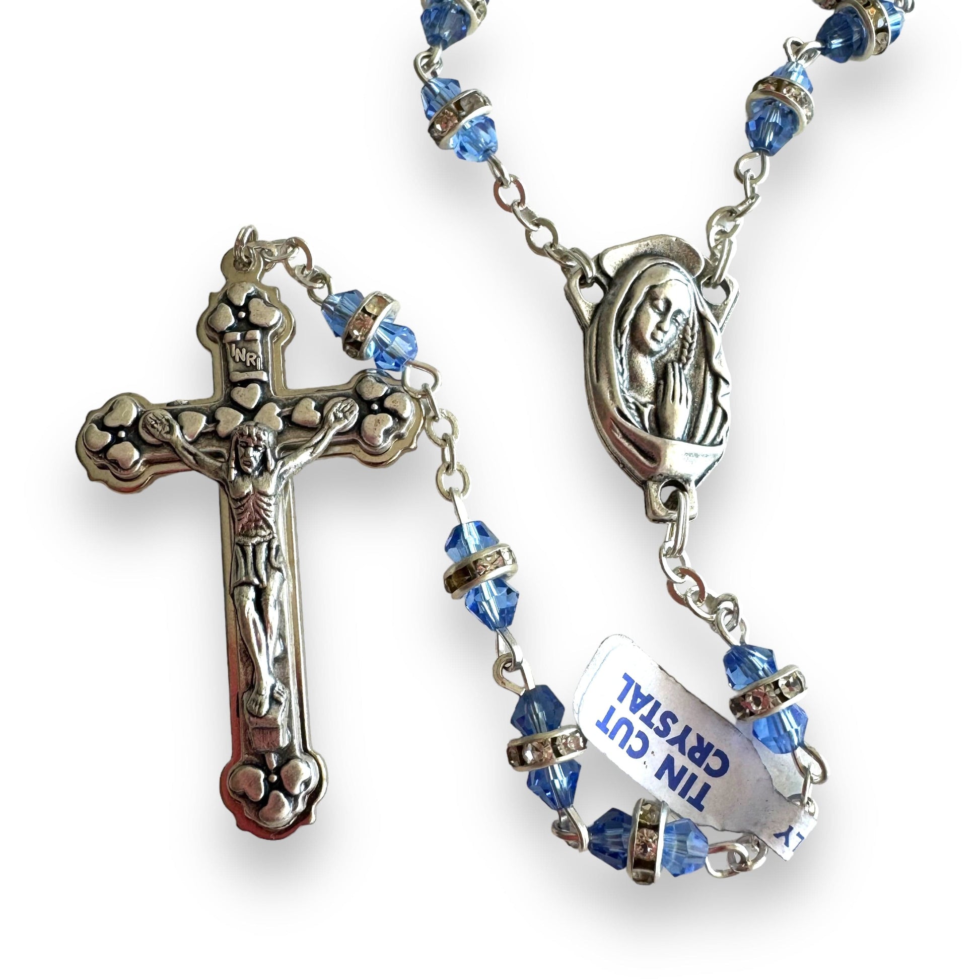Blessed Virgin Mary - Shiny Crystal Rosary - Rhinestone - Blessed By Pope | Catholically