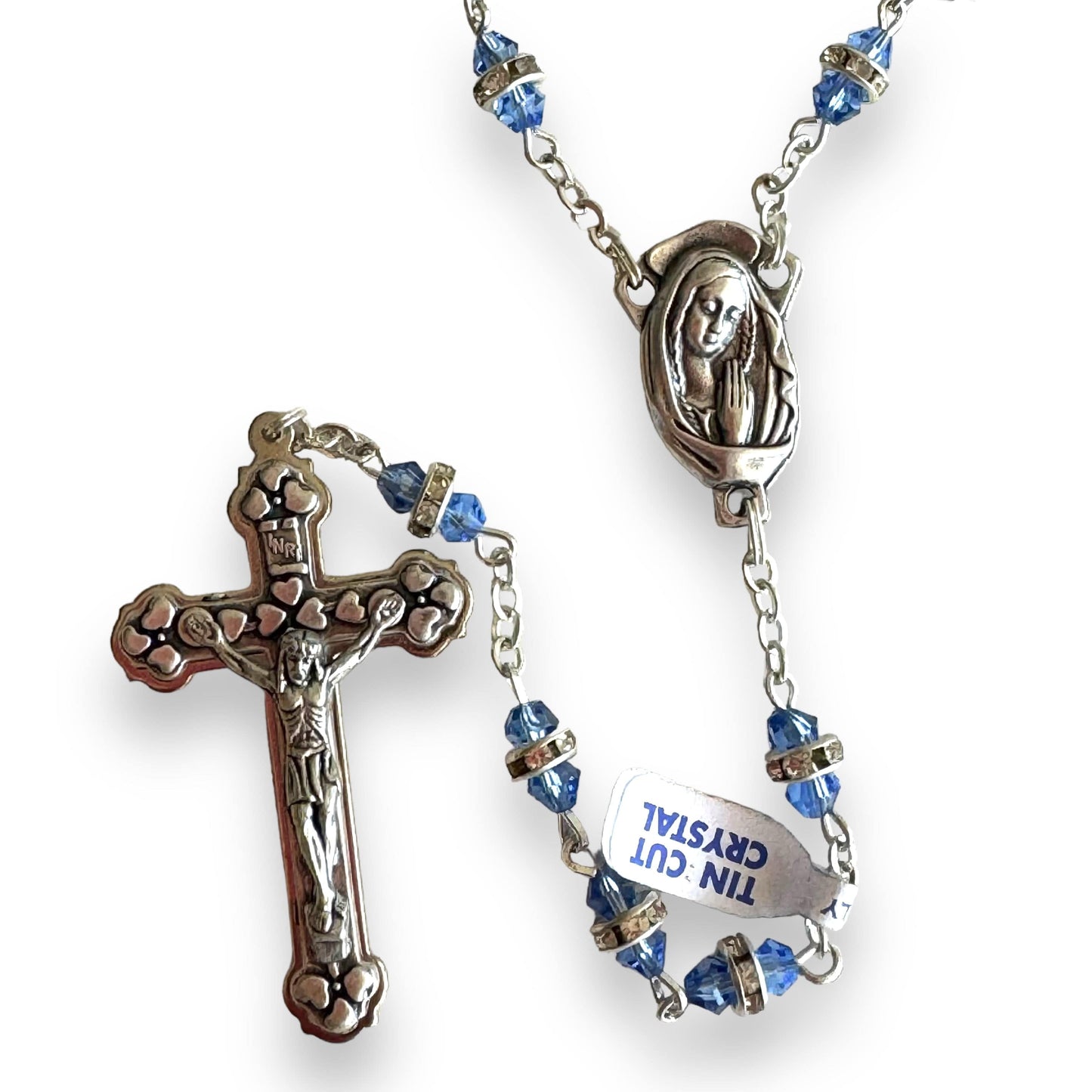 Blessed Virgin Mary - Shiny Crystal Rosary - Rhinestone - Blessed By Pope | Catholically