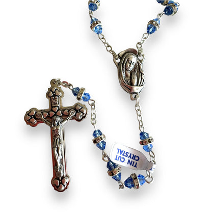 Blessed Virgin Mary - Shiny Crystal Rosary - Rhinestone - Blessed By Pope | Catholically