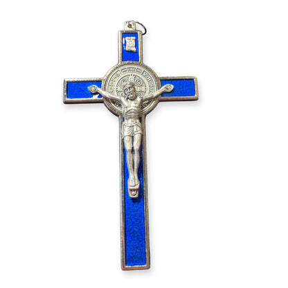 Blue  4 1/2" St. Benedict Crucifix - Exorcism Cross  - Blessed - San Benito Cruz | Catholically