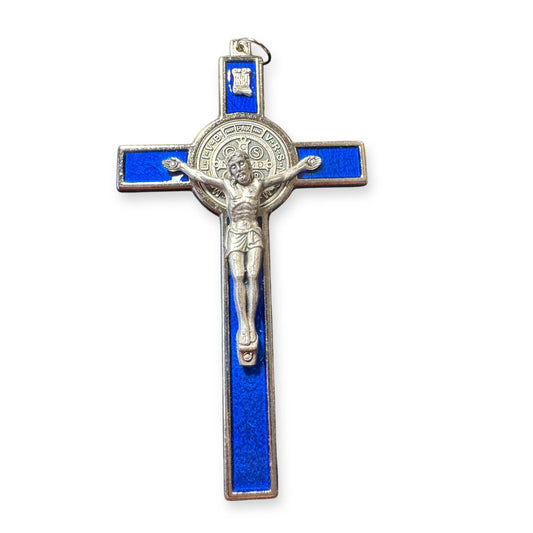 Blue  4 1/2" St. Benedict Crucifix - Exorcism Cross  - Blessed - San Benito Cruz | Catholically