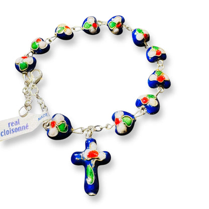 Blue Bracelet Cloisonne Rosary  - Blessed By Pope | Catholically