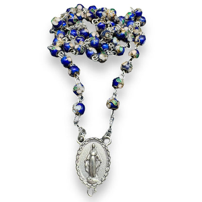 Blue Cloisonne - Catholic Rosary - Small Beads - Blessed by Pope | Catholically