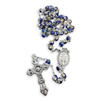 Blue Cloisonne - Catholic Rosary - Small Beads - Blessed by Pope | Catholically