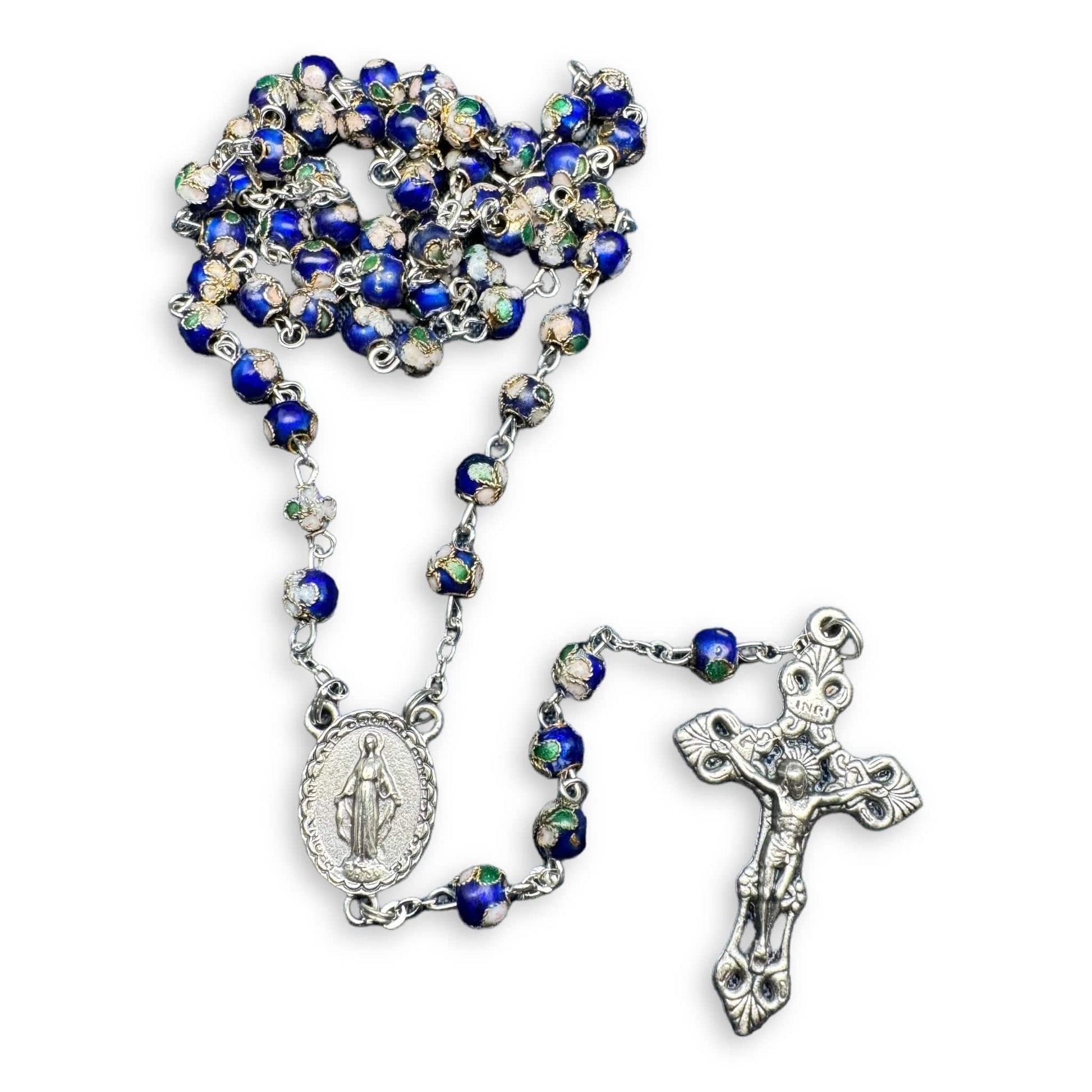 Blue Cloisonne - Catholic Rosary - Small Beads - Blessed by Pope | Catholically
