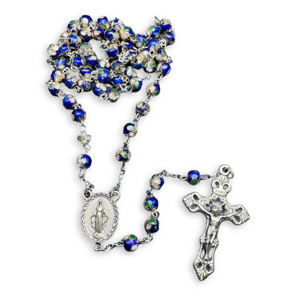 Blue Cloisonne - Catholic Rosary - Small Beads - Blessed by Pope | Catholically
