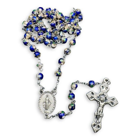 Blue Cloisonne - Catholic Rosary - Small Beads - Blessed by Pope | Catholically
