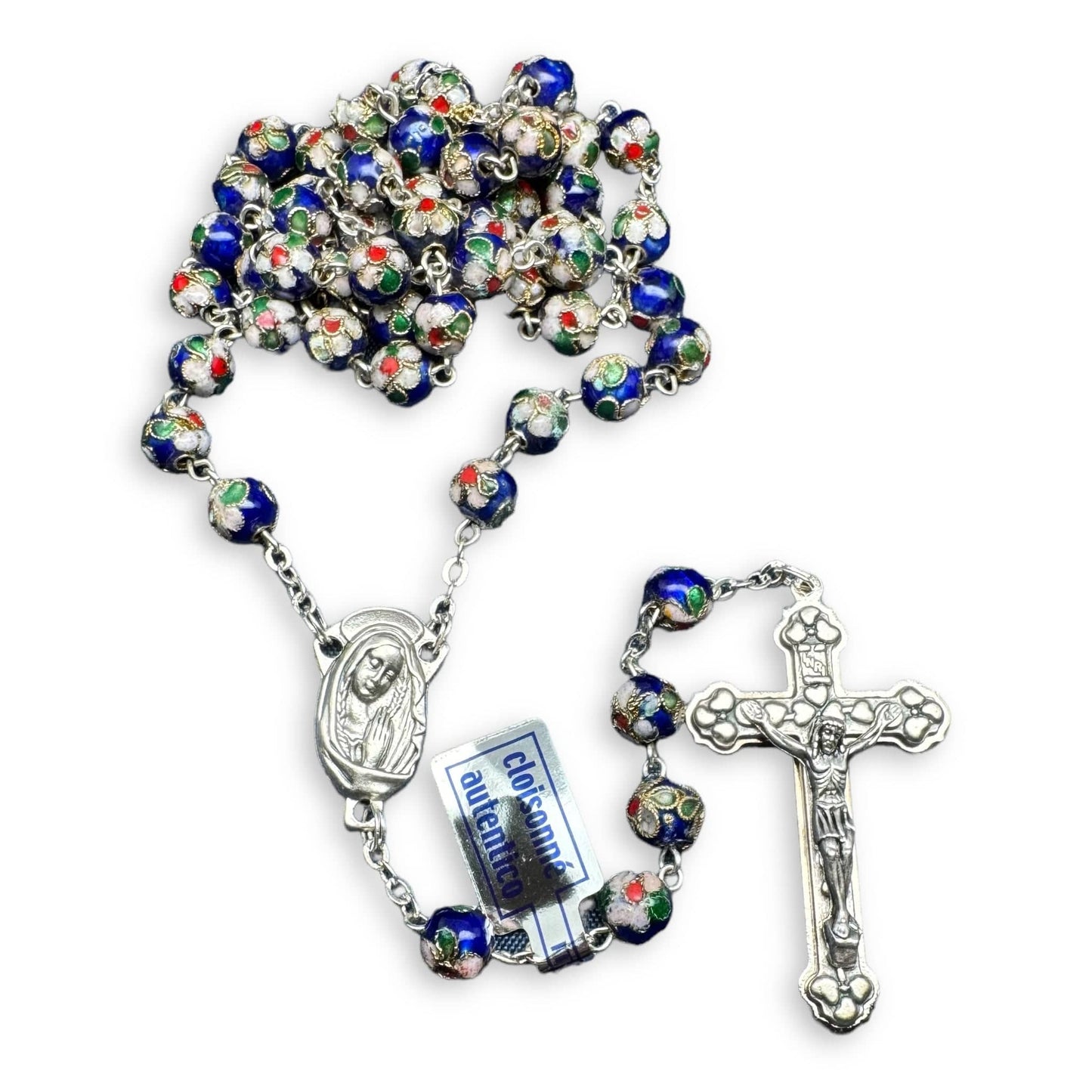 Blue Cloisonne Rosary Blessed By Pope - Prayer Beads | Catholically