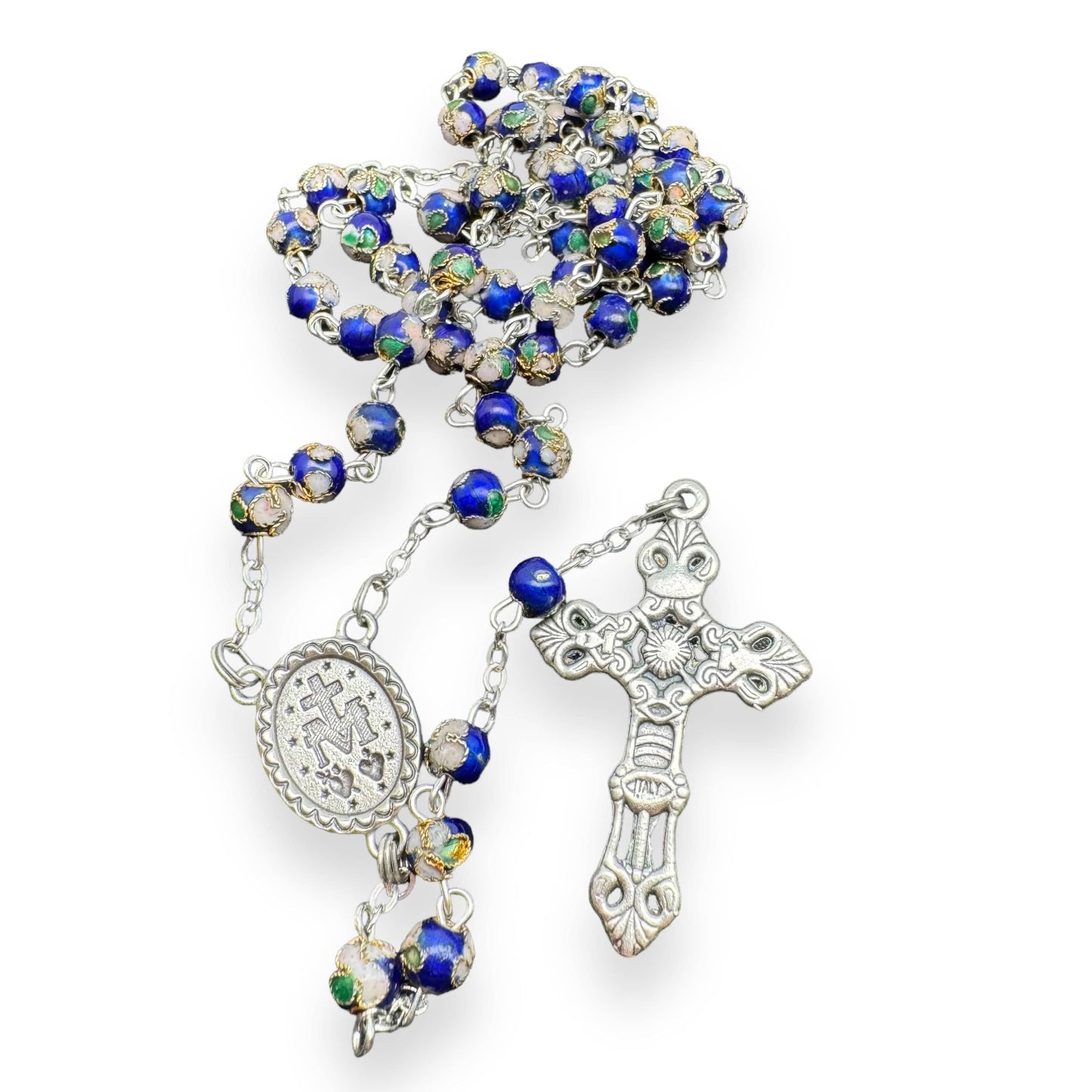 Blue Cloisonne Rosary Small Beads - Catholic - Blessed By Pope  w/ Parchment | Catholically
