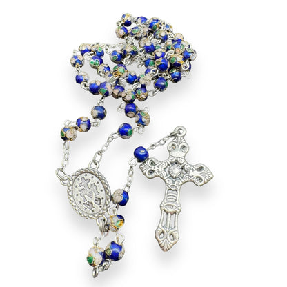 Blue Cloisonne Rosary Small Beads - Catholic - Blessed By Pope  w/ Parchment | Catholically