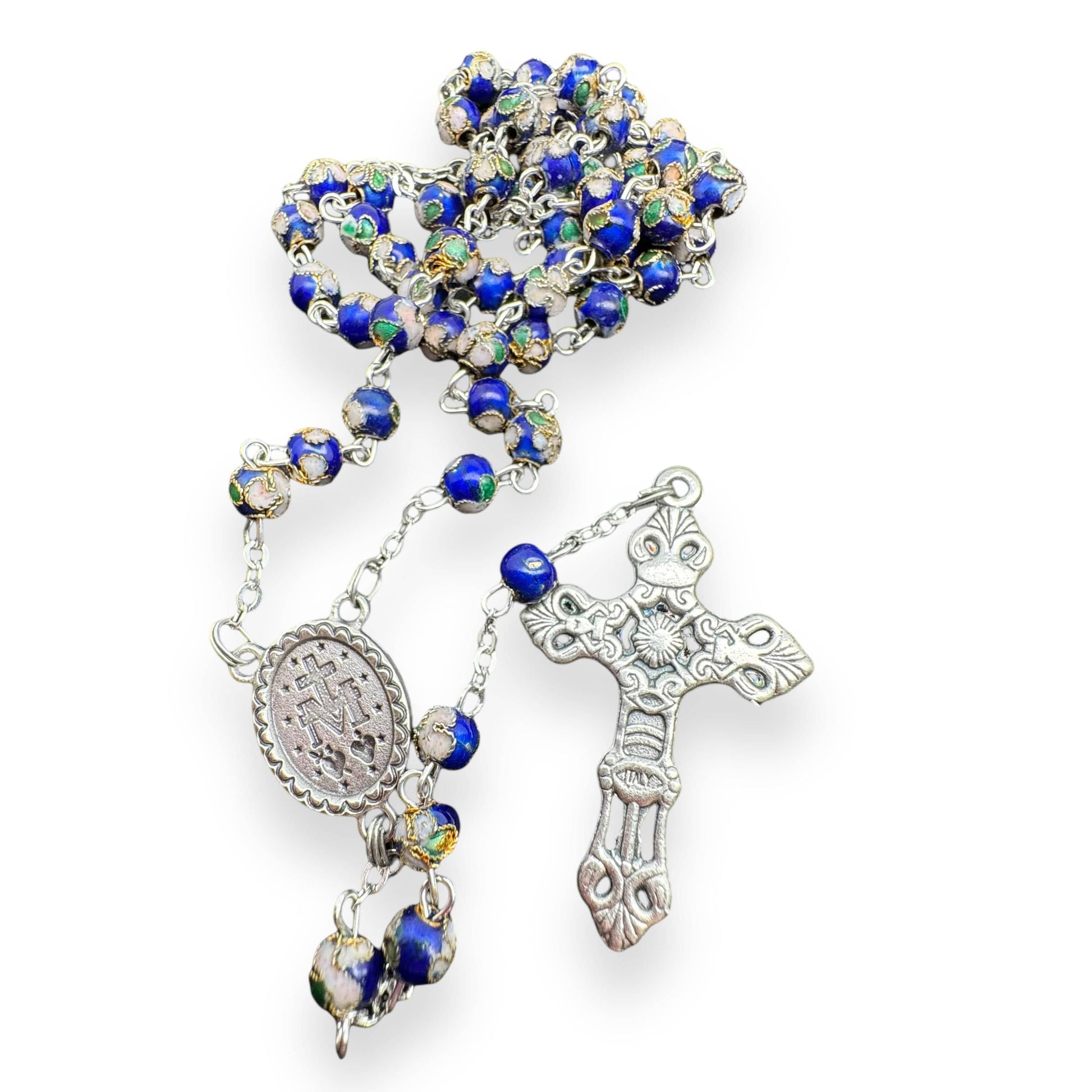 Blue Cloisonne Rosary Small Beads - Catholic - Blessed By Pope  w/ Parchment | Catholically