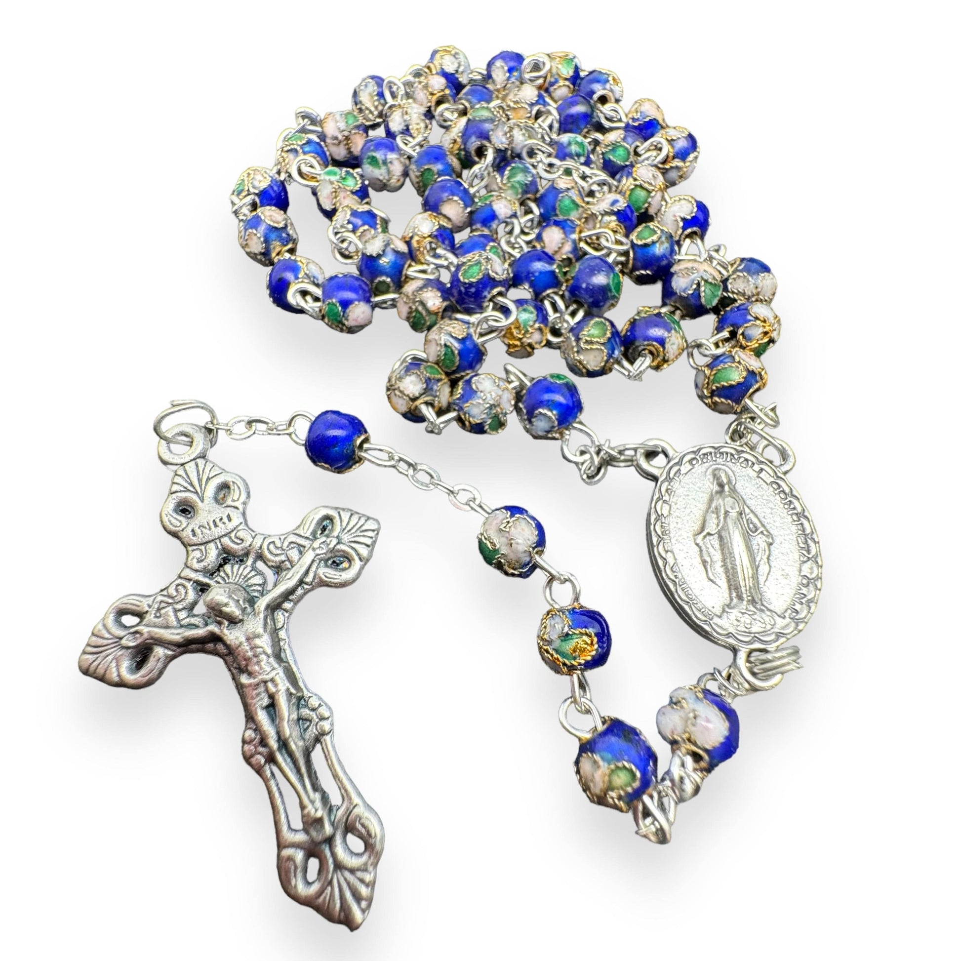 Blue Cloisonne Rosary Small Beads - Catholic - Blessed By Pope  w/ Parchment | Catholically