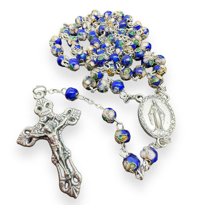 Blue Cloisonne Rosary Small Beads - Catholic - Blessed By Pope  w/ Parchment | Catholically