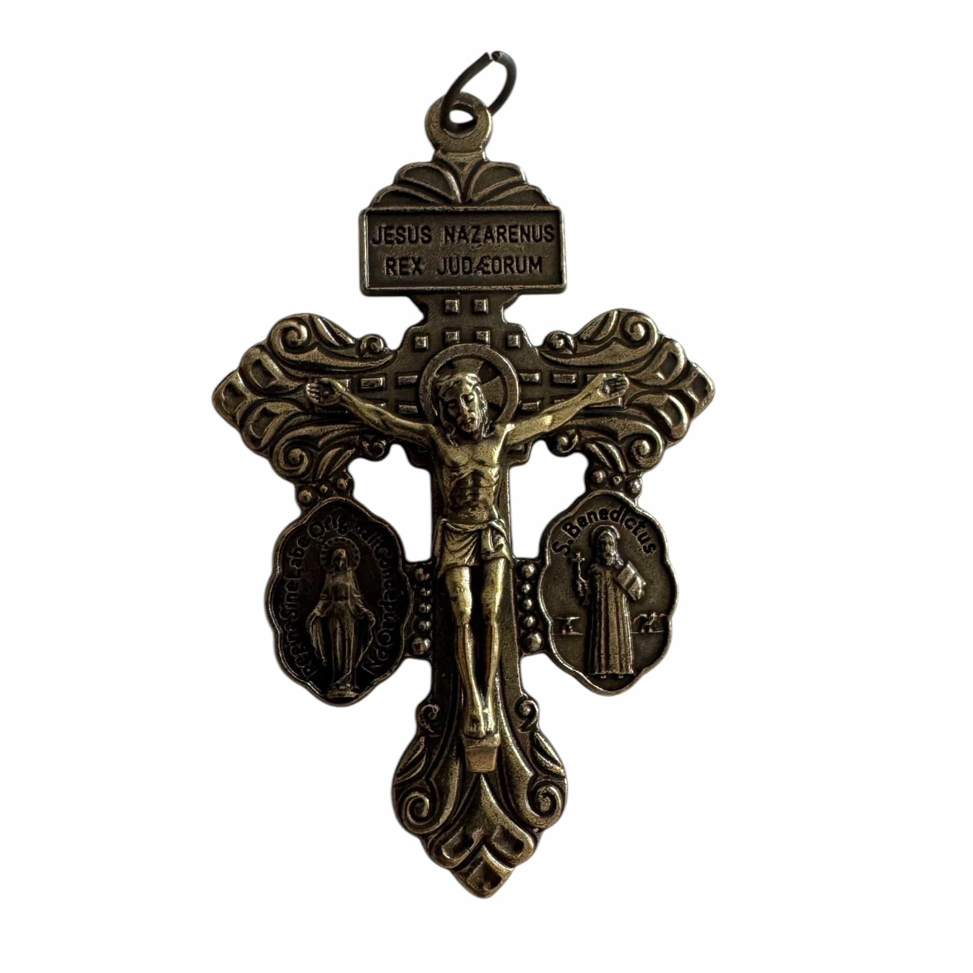 Bronze Tone 3-Way Pardon Indulgence Crucifix w/ St. Benedict & Miraculous Medals | Catholically