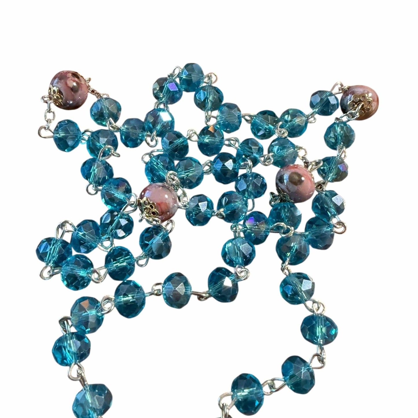 Catholic Virgin Mary Aqua Shiny Crystal Beads Women Rosary Blessed By Pope | Catholically