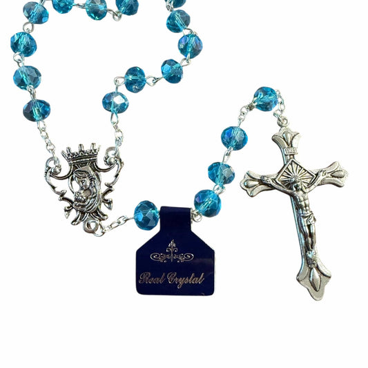 Catholic Virgin Mary Aqua Shiny Crystal Beads Women Rosary Blessed By Pope | Catholically