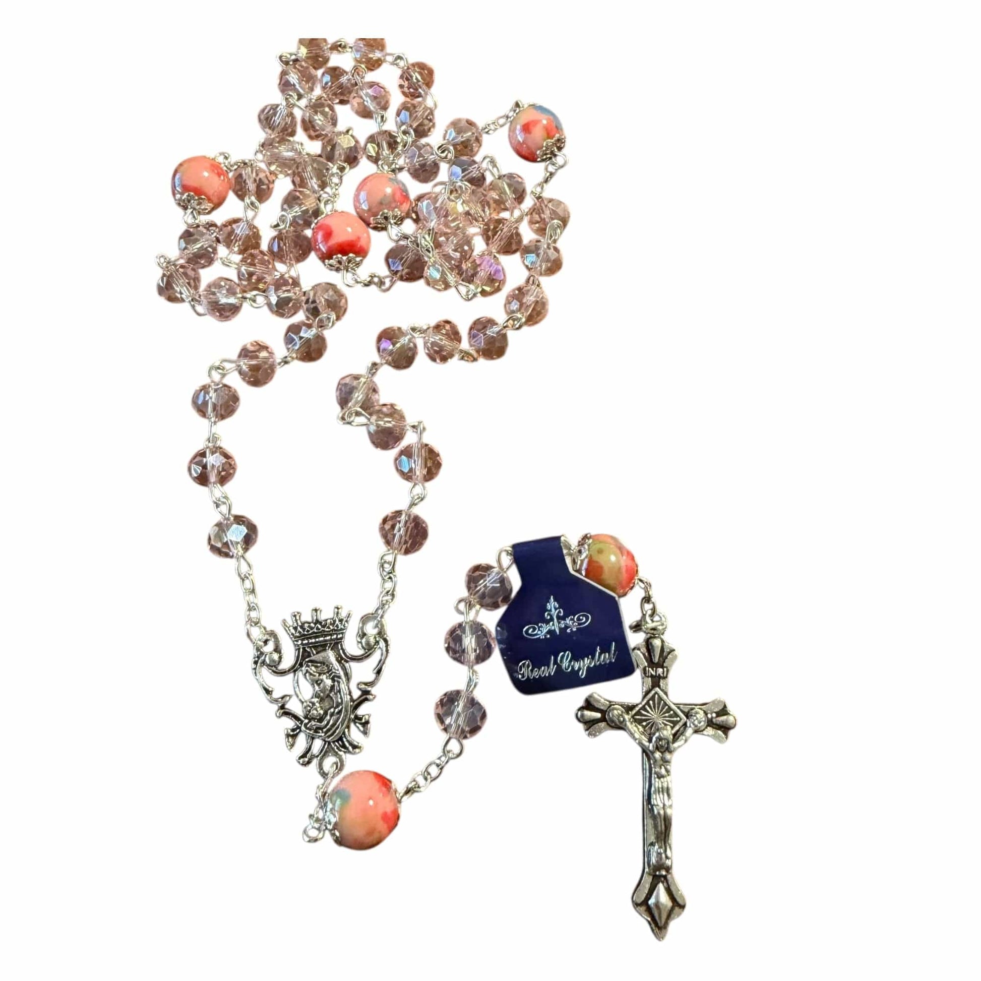 Catholic Virgin Mary Pink Shiny Crystal Beads Women Rosary Blessed By Pope | Catholically