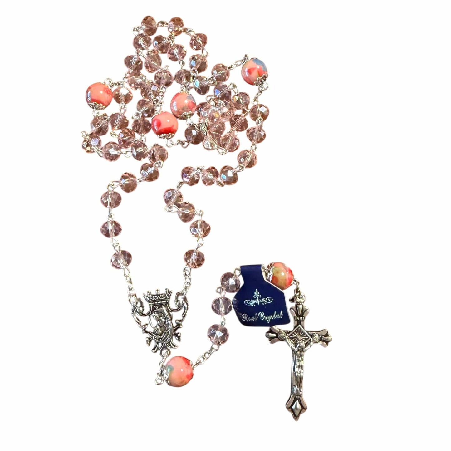 Catholic Virgin Mary Pink Shiny Crystal Beads Women Rosary Blessed By Pope | Catholically