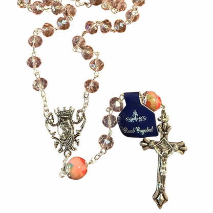 Catholic Virgin Mary Pink Shiny Crystal Beads Women Rosary Blessed By Pope | Catholically