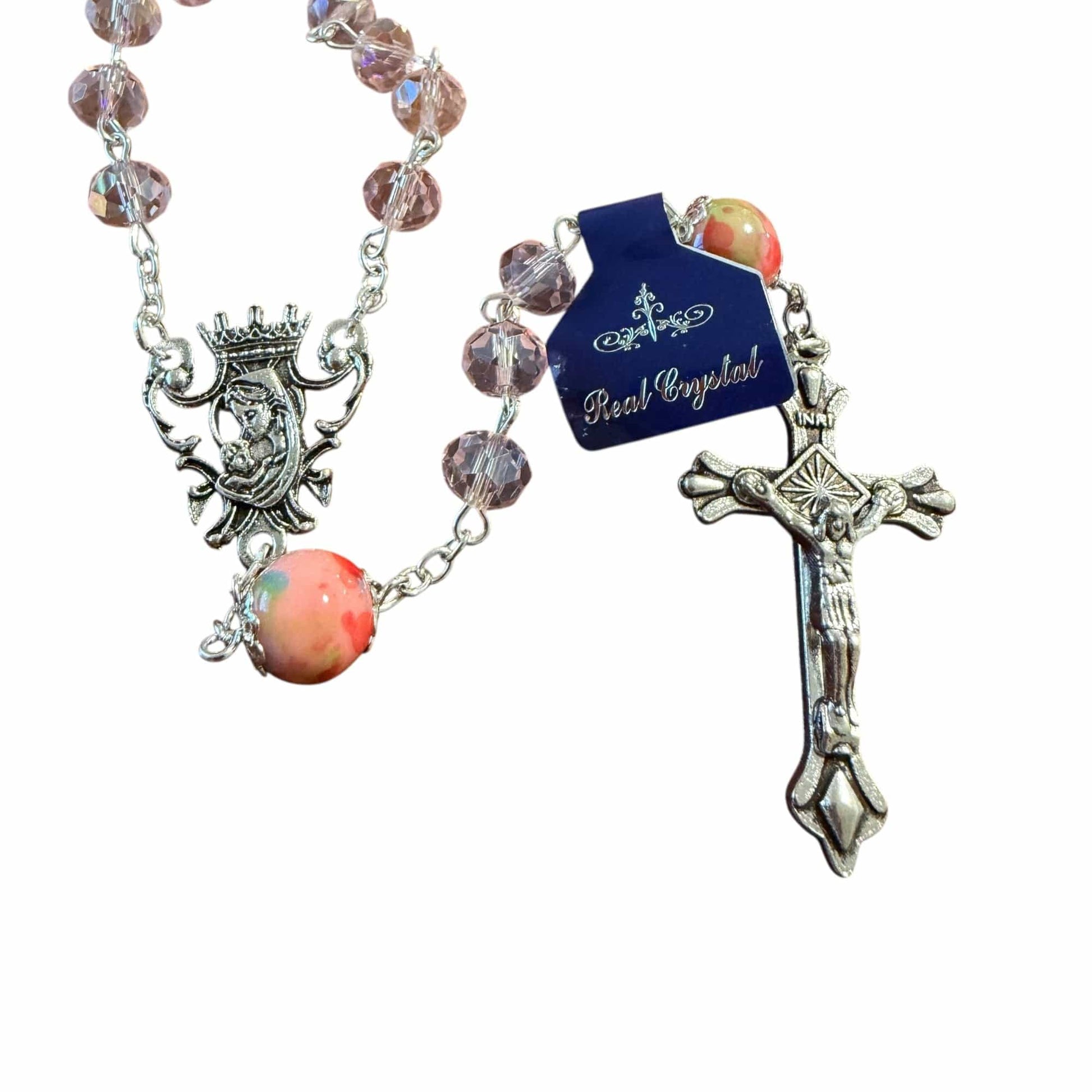 Catholic Virgin Mary Pink Shiny Crystal Beads Women Rosary Blessed By Pope | Catholically