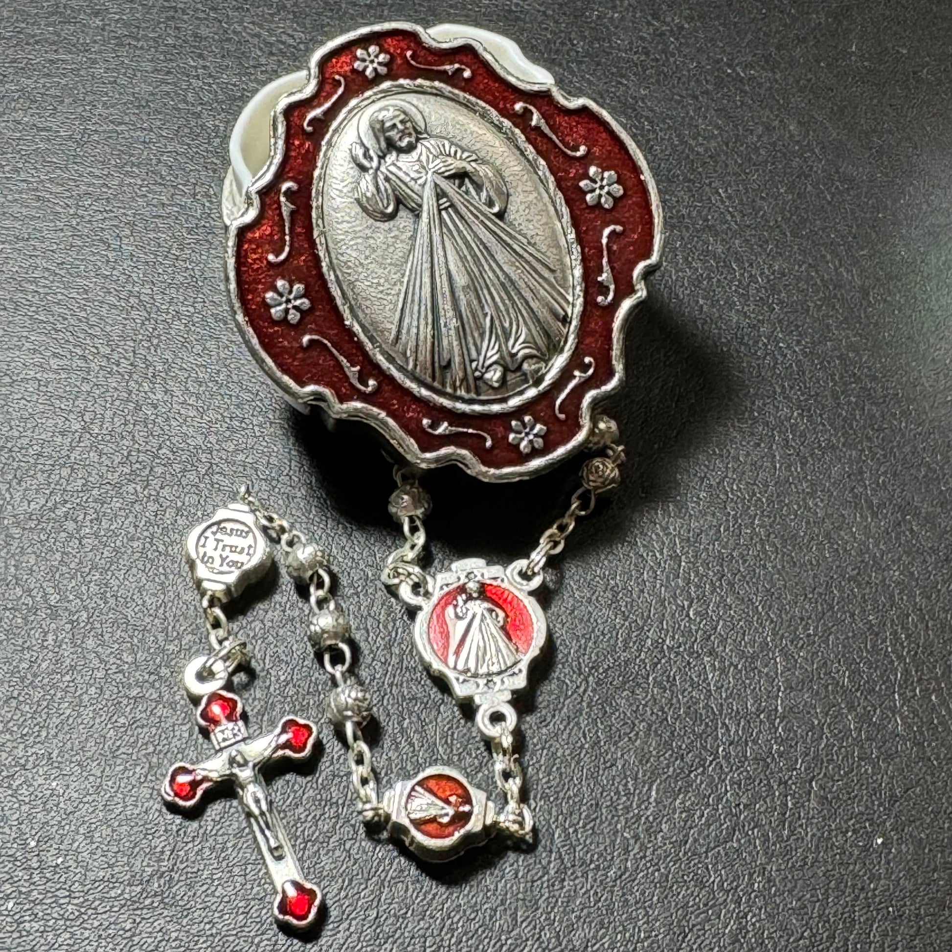 Divine Mercy Metal Rosary – Blessed by Pope, with Pewter Case | Catholically