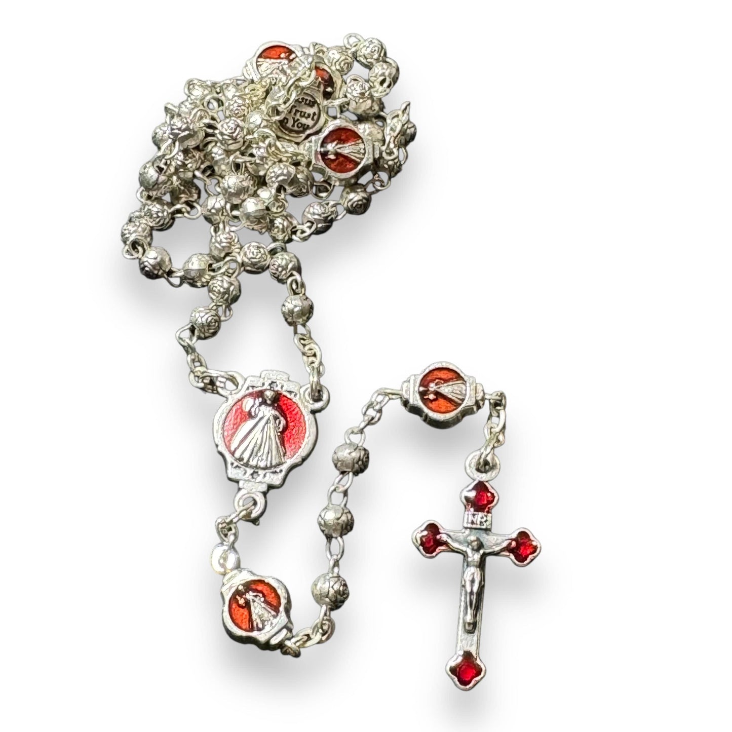 Divine Mercy Metal Rosary – Blessed by Pope, with Pewter Case | Catholically