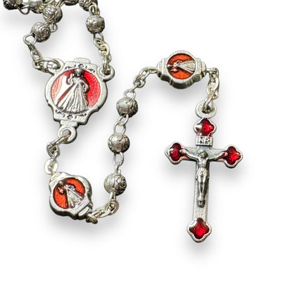 Divine Mercy Metal Rosary – Blessed by Pope, with Pewter Case | Catholically