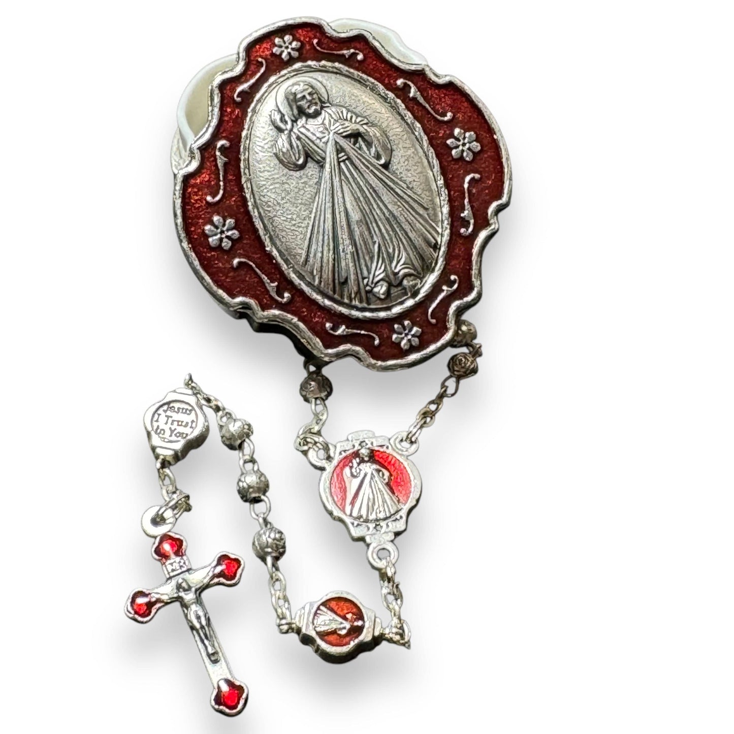 Divine Mercy Metal Rosary – Blessed by Pope, with Pewter Case | Catholically