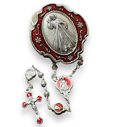 Divine Mercy Metal Rosary – Blessed by Pope, with Pewter Case | Catholically