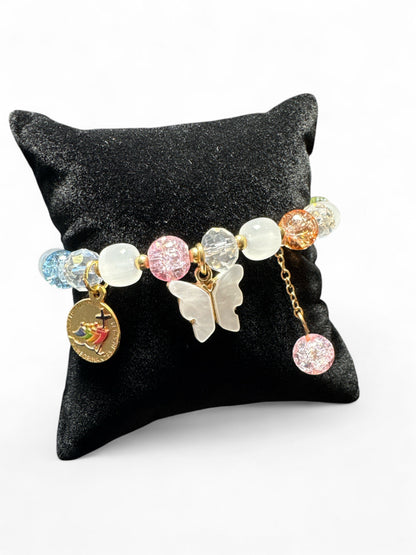 Earth-Tone Butterfly Rosary Bracelet with Black Enamel Cross | Catholically