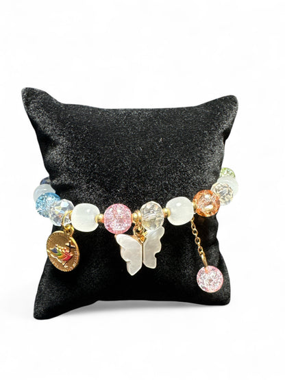 Earth-Tone Butterfly Rosary Bracelet with Black Enamel Cross | Catholically