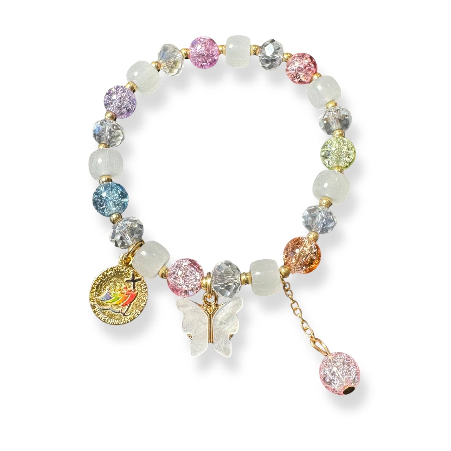 Earth-Tone Butterfly Rosary Bracelet with Black Enamel Cross | Catholically
