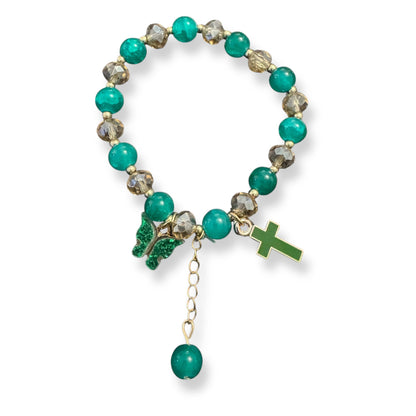 Emerald Green Butterfly Rosary Bracelet - Elastic Bangle - Blessed By Pope | Catholically