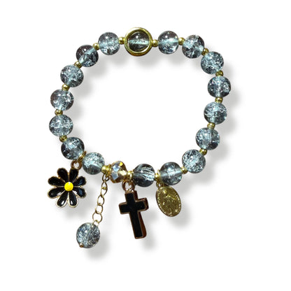Faith Bracelet – Cross, Flower & Miraculous Medal Charm Blessed by Pope | Catholically