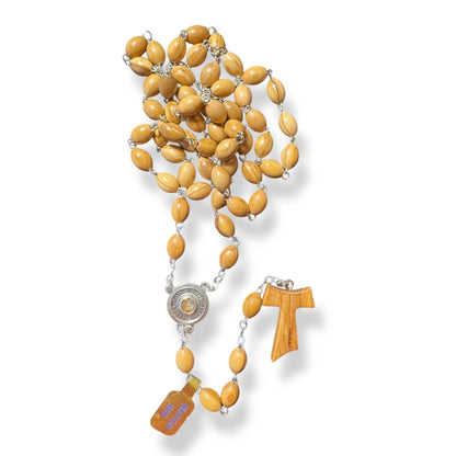 Franciscan Rosary Blessed By Pope - St. Francis  Assisi Tau Wooden Praying Beads | Catholically