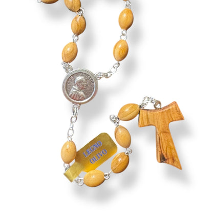 Franciscan Rosary Blessed By Pope - St. Francis  Assisi Tau Wooden Praying Beads | Catholically