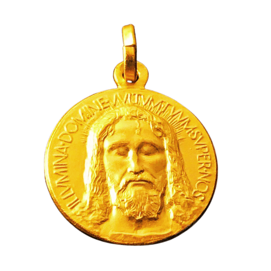 Gold Medal Over Sterling 925 Holy Face Of Jesus - Holy Shroud - Oviedo Sindone | Catholically
