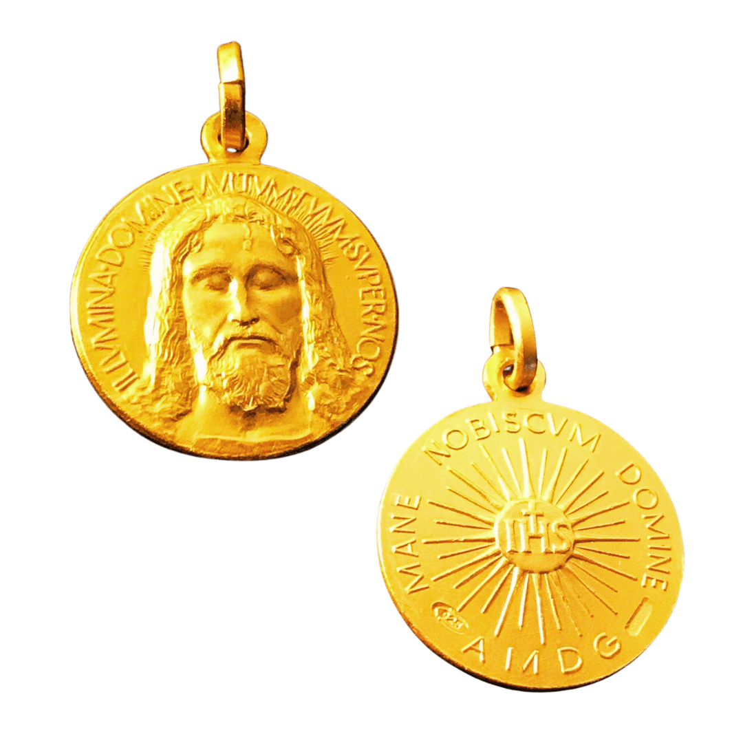 Gold Medal Over Sterling 925 Holy Face Of Jesus - Holy Shroud - Oviedo Sindone | Catholically
