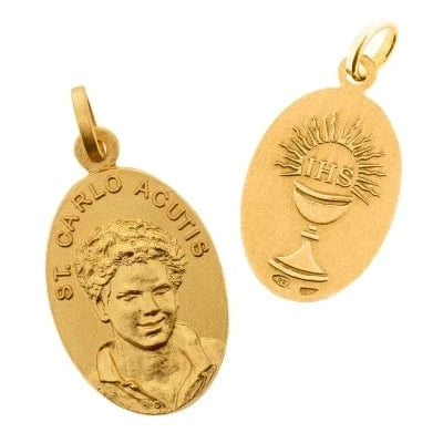 Gold Plated Sterling Silver Medal of St. Carlo Acutis – Saint of the Eucharist | Catholically
