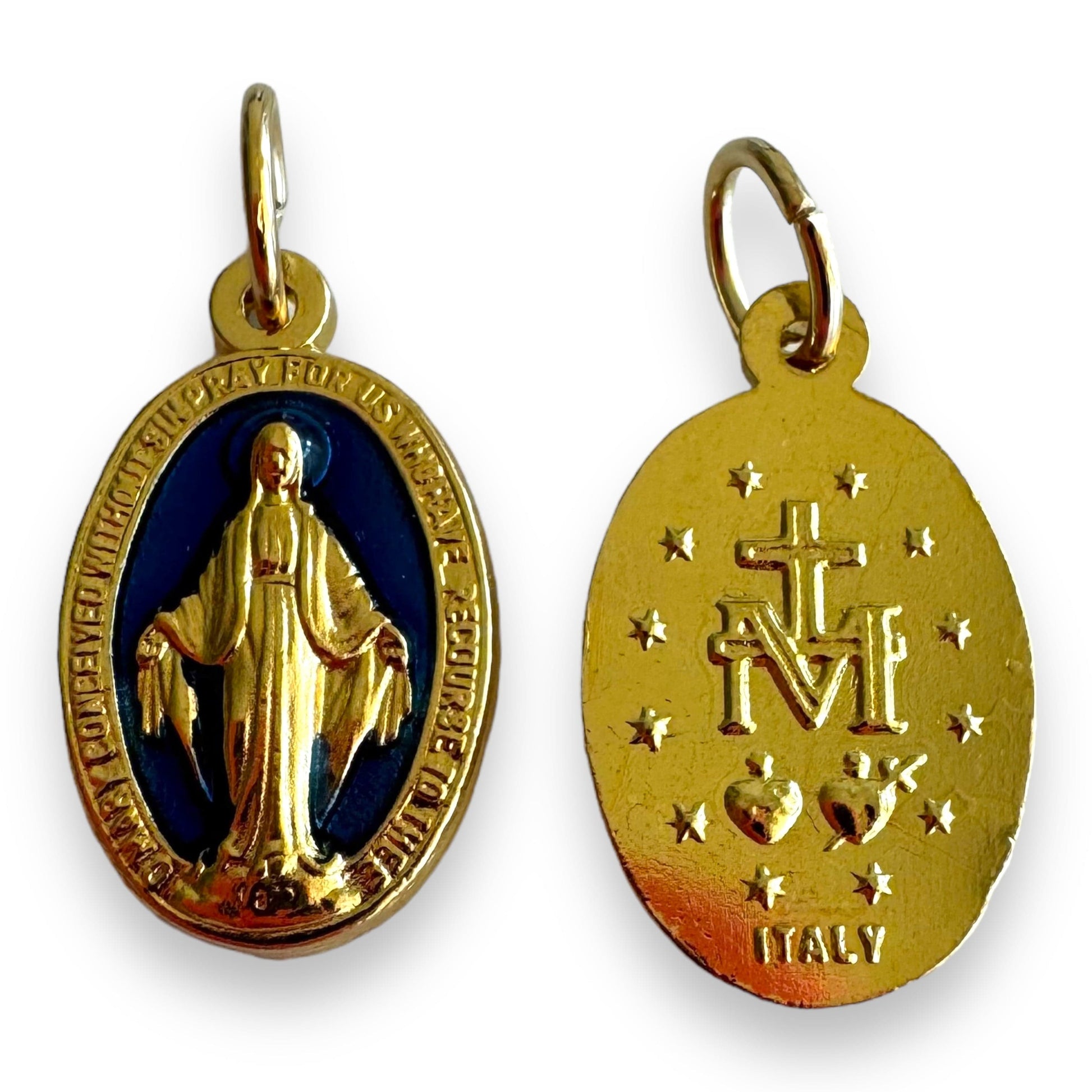 Golden & Blue Enamel Miraculous Medal Pendant - Blessed by Pope | Catholically