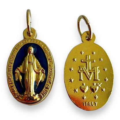 Golden & Blue Enamel Miraculous Medal Pendant - Blessed by Pope | Catholically
