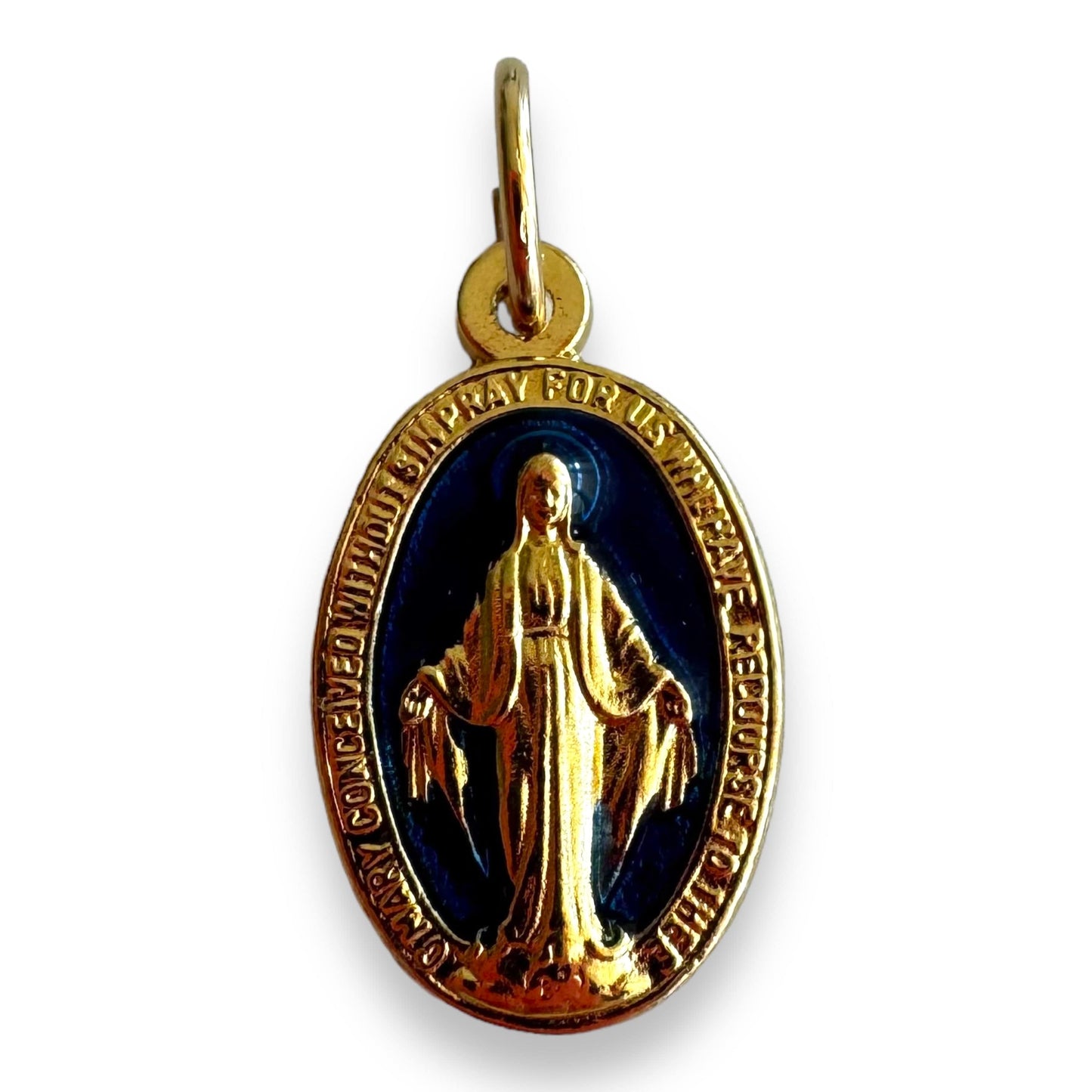 Golden & Blue Enamel Miraculous Medal Pendant - Blessed by Pope | Catholically