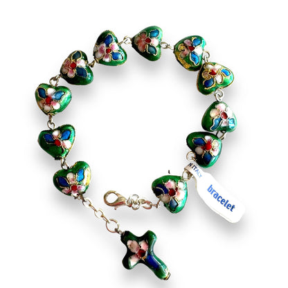 Green Bracelet Cloisonne Rosary  - Blessed By Pope | Catholically