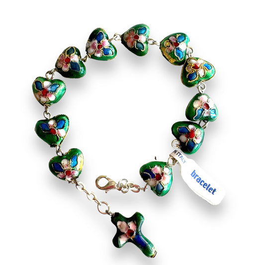 Green Bracelet Cloisonne Rosary  - Blessed By Pope | Catholically