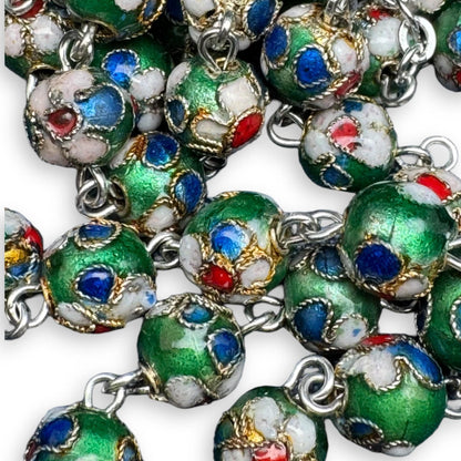 Green Cloisonne Relic Rosary Blessed By Pope - Prayer Beads | Catholically