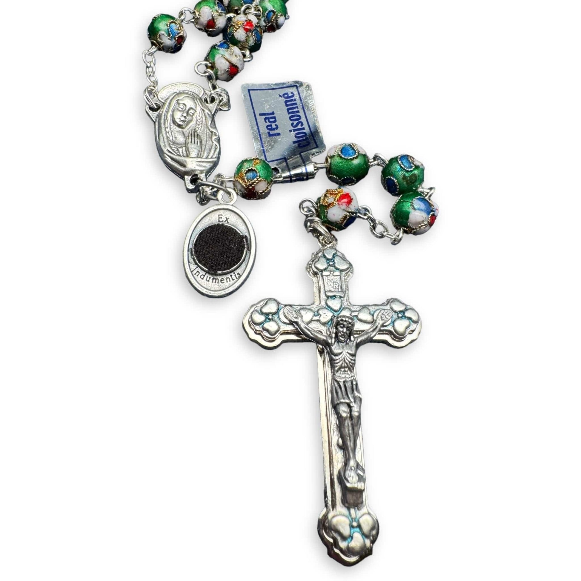 Green Cloisonne Relic Rosary Blessed By Pope - Prayer Beads | Catholically