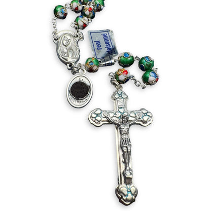 Green Cloisonne Relic Rosary Blessed By Pope - Prayer Beads | Catholically