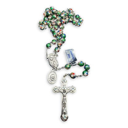 Green Cloisonne Relic Rosary Blessed By Pope - Prayer Beads | Catholically